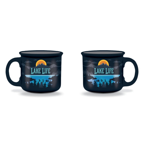 Lake Life 14oz Ceramic Mug - Wilcor Campfire Lake Life Dark